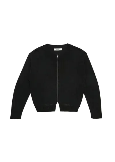 Amomento Cropped Black Cardigan With Unique Cut-out