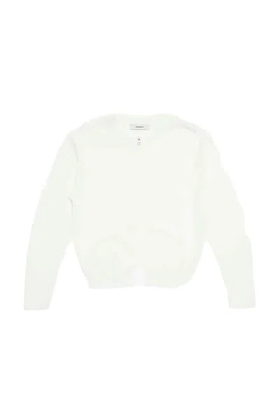 Amomento Cropped Cardigan With Front Zipper In White