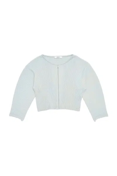 Amomento Cropped Ribbed Cardigan With Front Zipper Closure In Blue