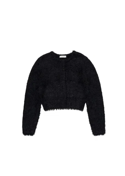 Amomento Cropped Textured Cardigan With Kid Mohair In Black