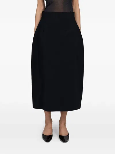 Amomento Curved-silhouette Midi Skirt In Black