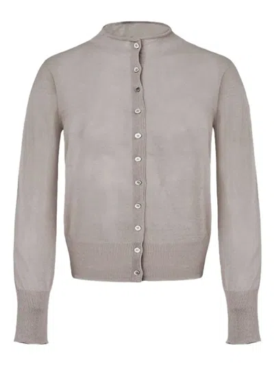 Amomento Fine-knit Button Cardigan In Gray
