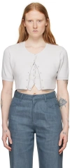 Amomento Short-sleeve Cropped Cardigan In Light Grey