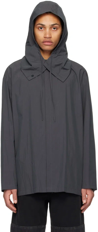 Amomento Gray Hooded Shirt In Charcoal