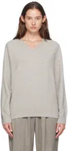 AMOMENTO GRAY RACCOON V-NECK SWEATER