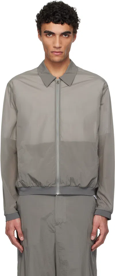 Amomento Gray Sheer Zip-up Shirt In Grey