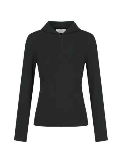 Amomento Half Zip-up Knit Hoodie In Blue