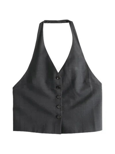 Amomento Halterneck Button-up Top In Black