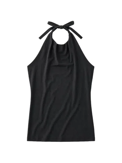 Amomento Halterneck Cowl-neck Top In Black