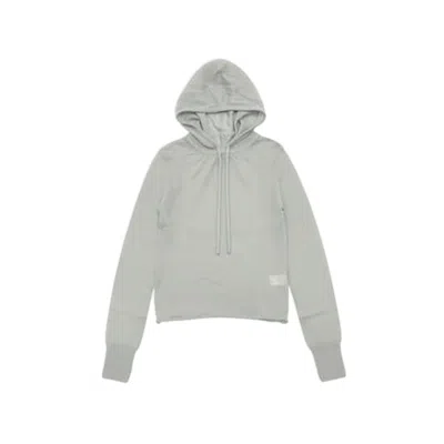 Amomento Heathered Knit Long-sleeve Hoodie With Cropped Hem In White
