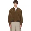 Amomento カーキ ベルベット ジップアップ ボンバージャケット In Brown