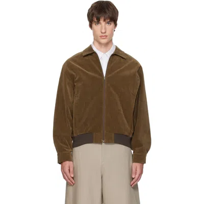 Amomento カーキ ベルベット ジップアップ ボンバージャケット In Brown