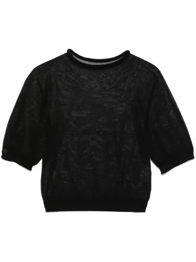 Amomento Gestricktes Cropped-t-shirt In Schwarz