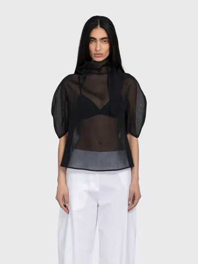 Amomento Knotted Collar Top In Black