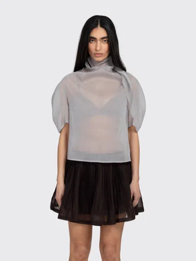 Amomento Knotted Collar Top In Gray