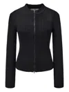 Amomento Mock-neck Ribbed Cardigan In Black