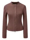 Amomento Mock-neck Ribbed Cardigan In Brown