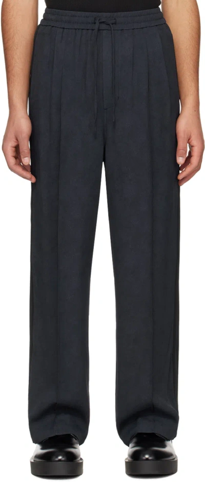 Amomento Navy Elasticized Trousers In Dark Navy