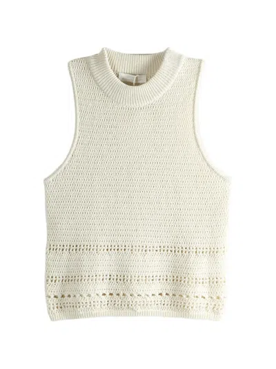 Amomento Pointelle-knit High-neck Top In Neutral