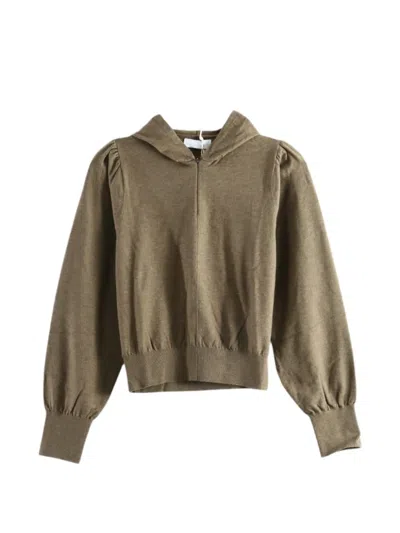Amomento Puff-sleeve Zip-up Hoodie In Brown
