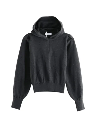 Amomento Puff-sleeve Zip-up Hoodie In Gray