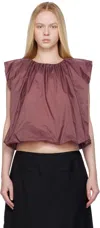 Amomento Purple Nylon Volume Shirring Top In Burgundy