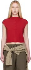 Amomento Red Wholegarment Cap Sleeve Cardigan Vest In Red