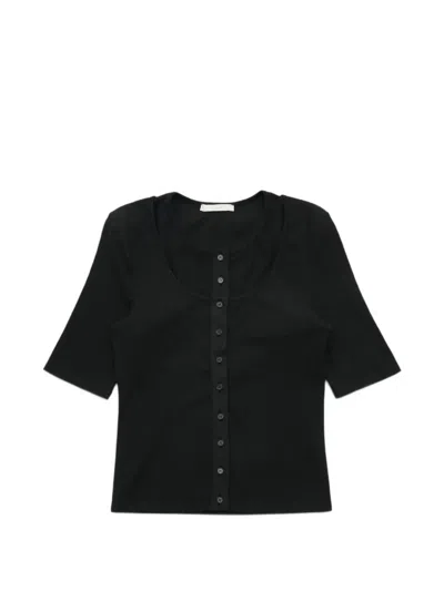 Amomento Ribbed Button Cardigan And Top Set In Black