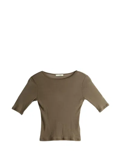 Amomento Ribbed Elbow-sleeve Top In Gray