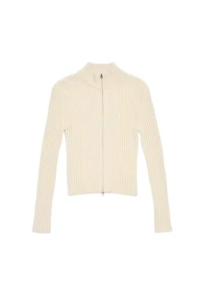 Amomento Ribbed Knit Cardigan With High Neckline In Gray