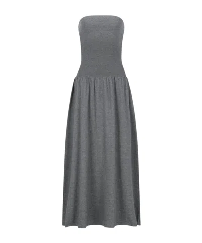 Amomento Ribbed Shirring Knit Maxi Dress In Gray