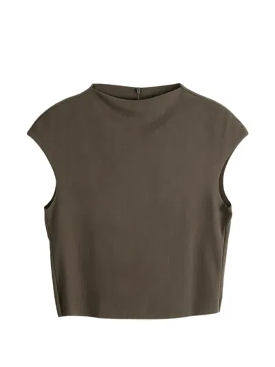 Amomento Ribbed-knit Cap-sleeve Top In Brown