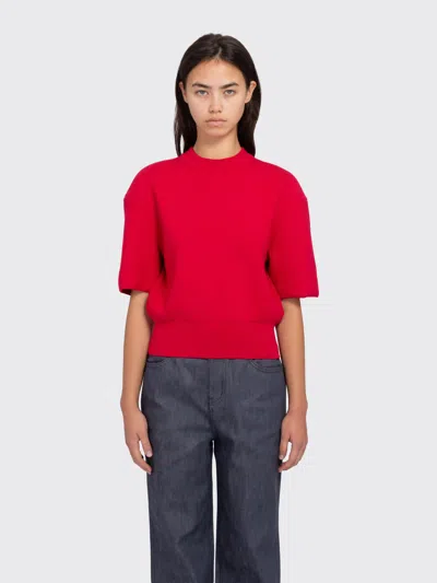 Amomento Rounded Half Knit Top In Red