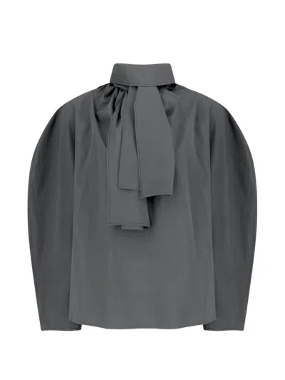 Amomento Scarf-detail Puff-sleeve Blouse In Gray