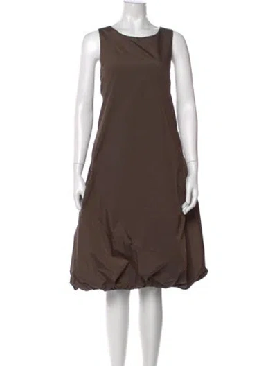 Pre-owned Amomento Scoop Neck Midi Length Dress In Brown