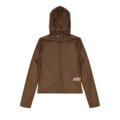 Pre-owned Amomento Sheer Hooded Zip Up Jumper 'brown' | Women's Size 0