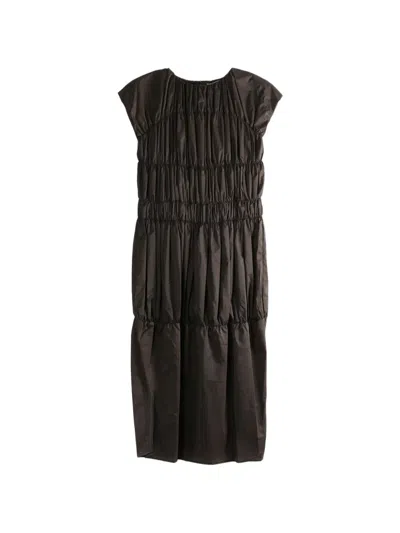 Amomento Shirred Tiered Dress In Brown