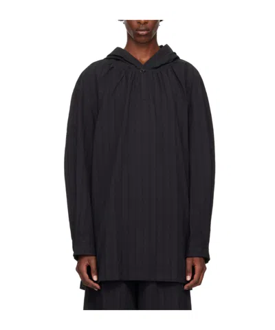Amomento Shirring Hooded Top In Black
