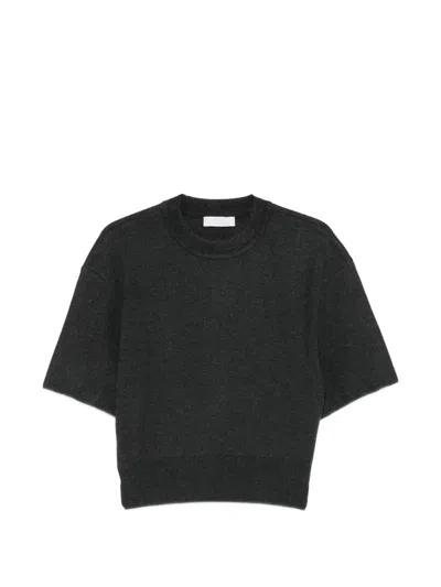 Amomento Short-sleeve Knitted Sweater In Gray