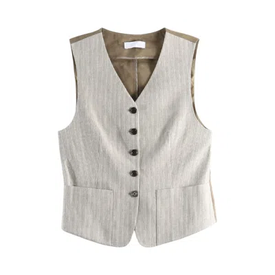 Pre-owned Amomento Stripe Pocket Vest 'beige' | Tan | Women's Size 1