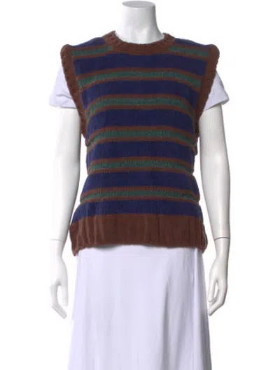 Pre-owned Amomento Striped Crew Neck Sweater In Blue/brown
