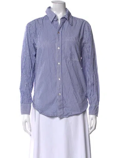 Pre-owned Amomento Striped Long Sleeve Button-up Top In Blue