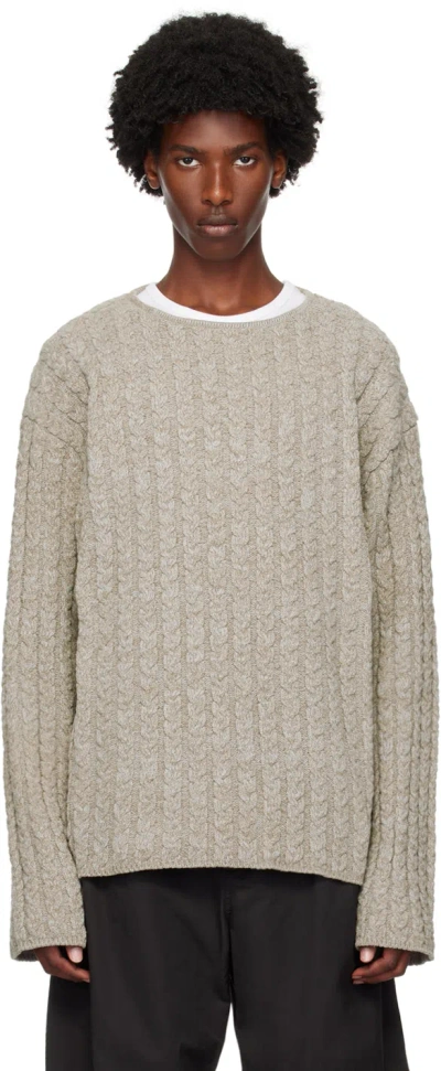 Amomento Taupe Mixed Yarn Cable Knit Sweater In Light Grey