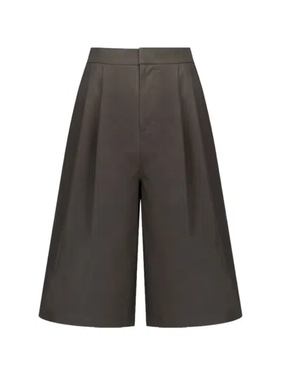 Amomento Two-tuck Wide-leg Shorts In Burgundy