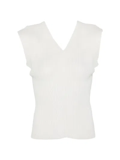 Amomento V-neck Ribbed Top In White
