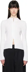 Amomento White Ribbed Mock Neck Cardigan In White