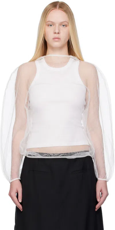 Amomento White Sheer Lace Mock Neck Top