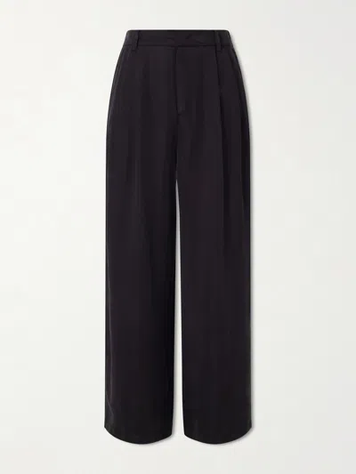 Amomento Wide-leg Pleated Satin Trousers In Black