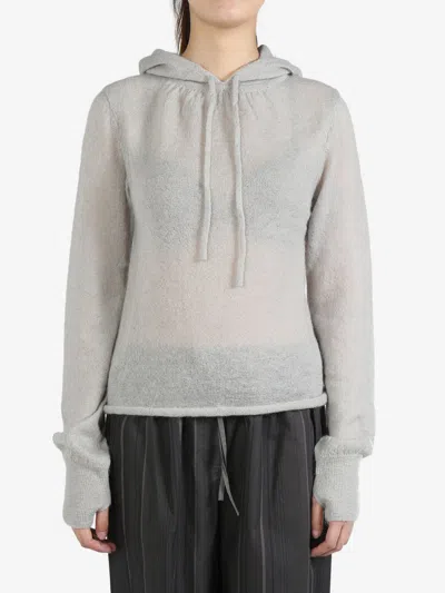 Amomento Drawstring Hood Knit Hoodie In Light Grey
