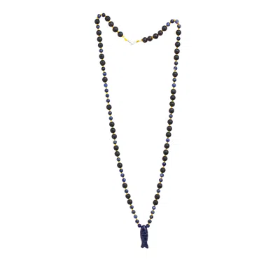 Amonta Men's Black / Blue / Silver Blue Current – Lapis Fish And Lava Long Necklace In Black/blue/silver